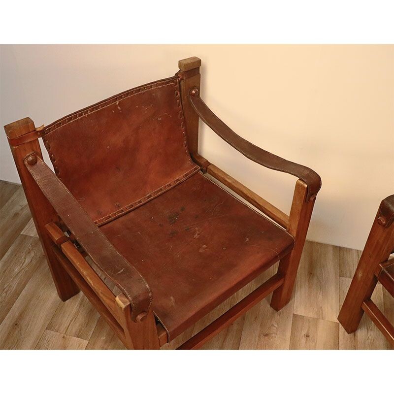 Pair of vintage Safari armchairs 1950s