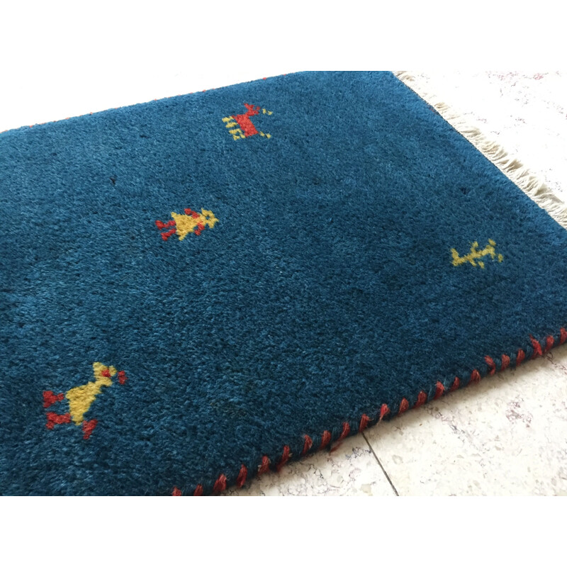 Tapis vintage Bleu Gabbeh 100  en laine 1980