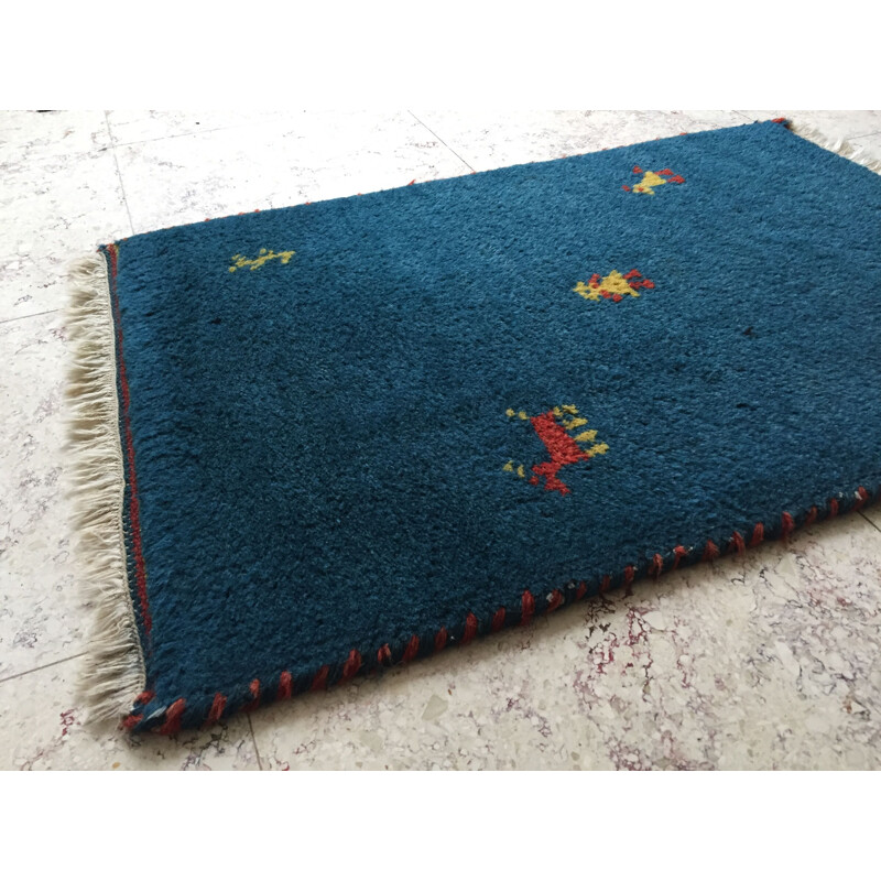 Tapis vintage Bleu Gabbeh 100  en laine 1980