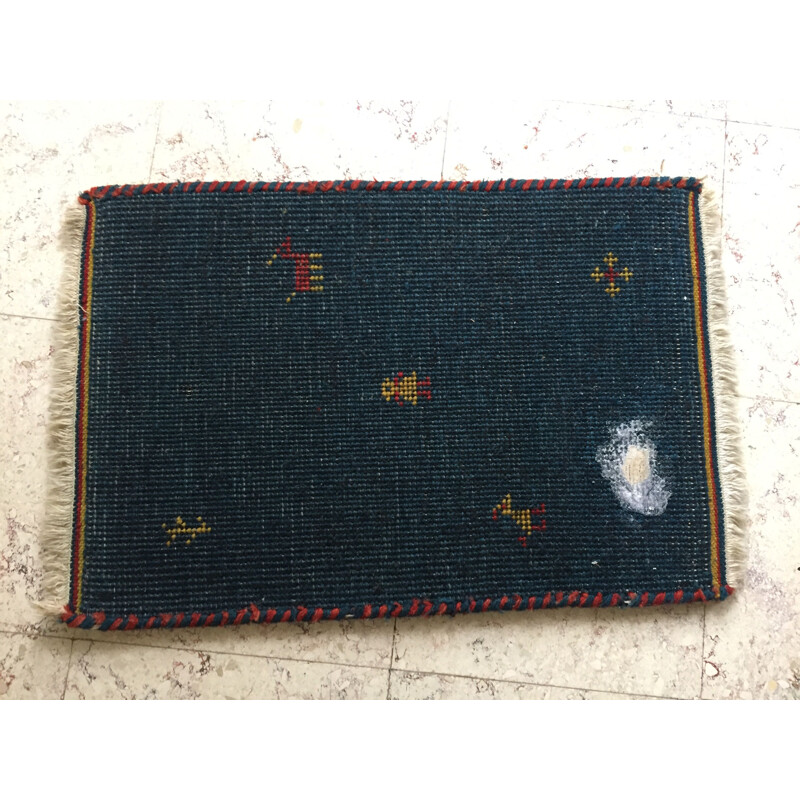 Tapis vintage Bleu Gabbeh 100  en laine 1980