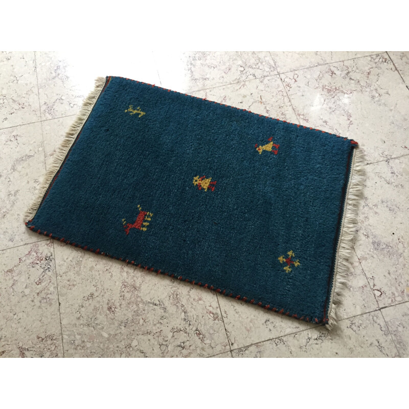 Vintage carpet Bleu Gabbeh 100 wool 1980s