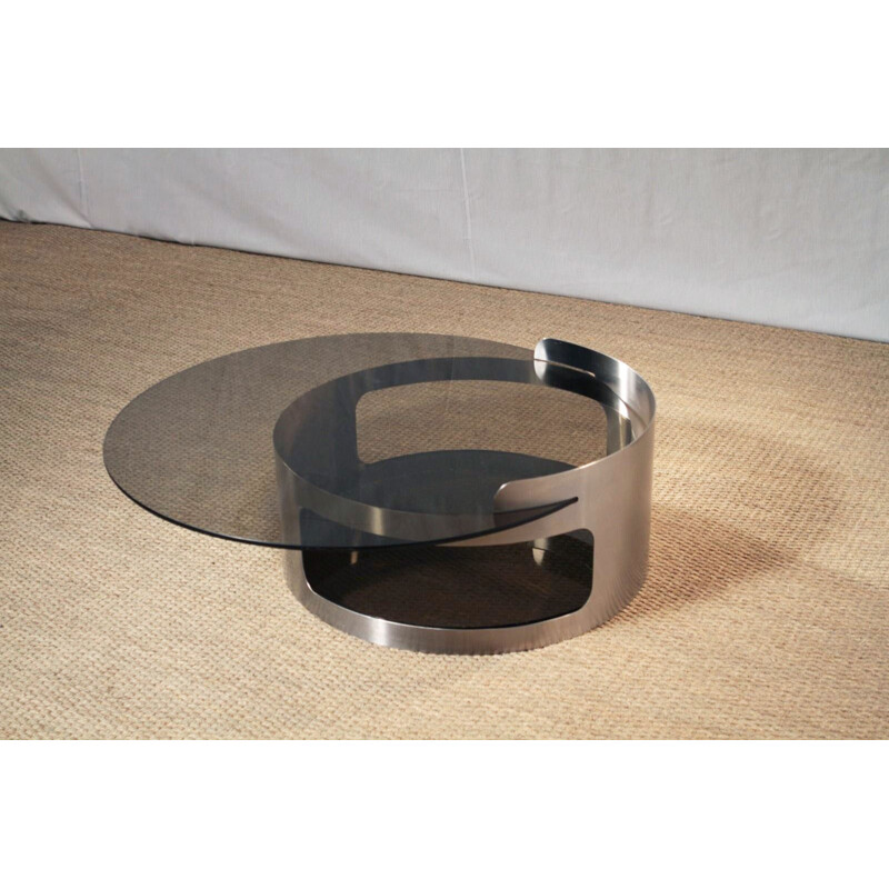 Kappa Italian coffee table in smoked glass and brushed steel - 1970s