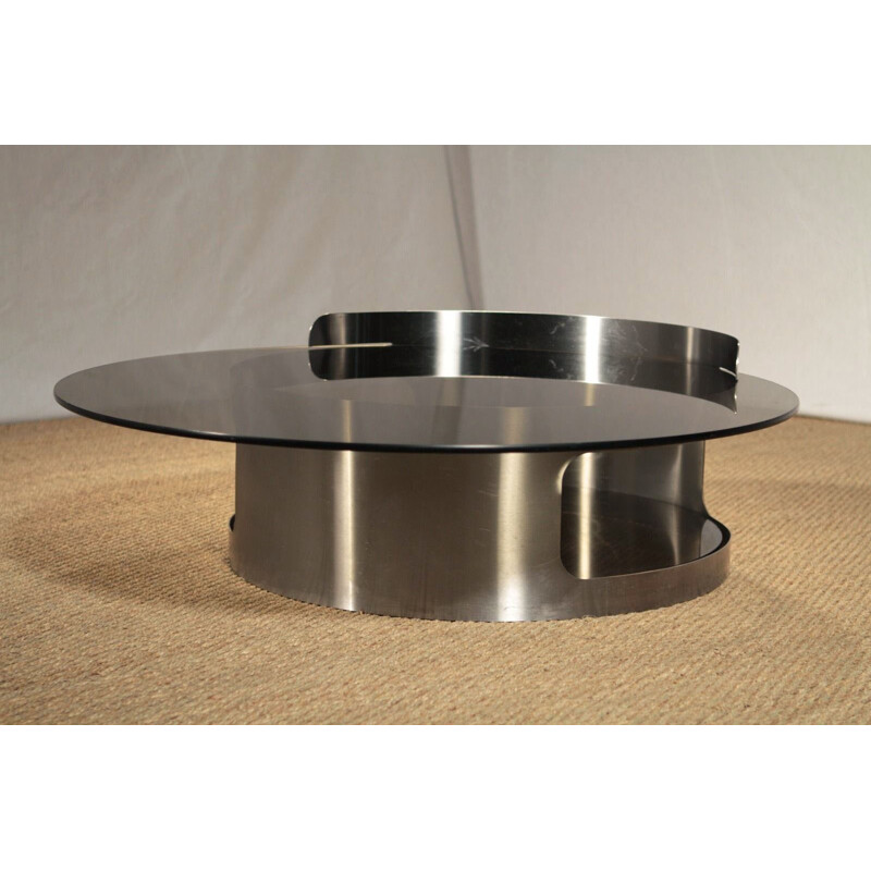 Kappa Italian coffee table in smoked glass and brushed steel - 1970s