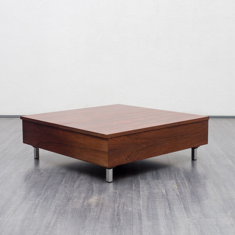 Table basse vintage cubique avec fonction dépliante en palissandre 1970