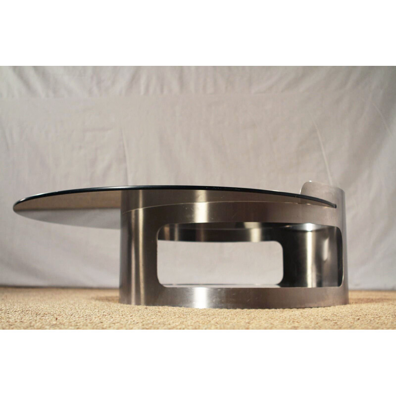 Kappa Italian coffee table in smoked glass and brushed steel - 1970s