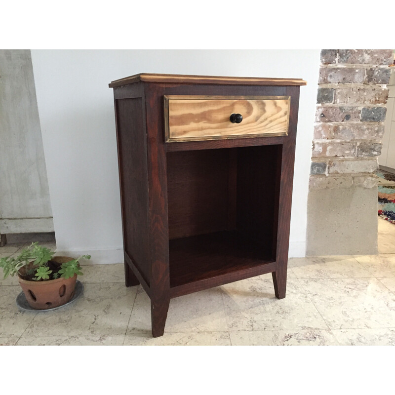 Vintage bedside cabinet with compass feet