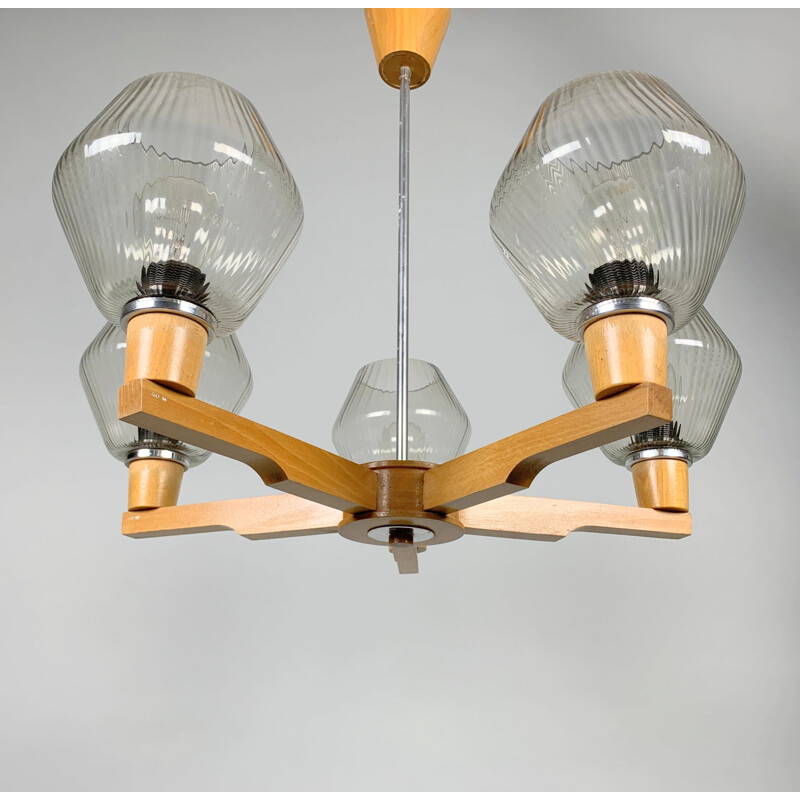 Vintage chandelier by Drevo Humpolec, Czechoslovakia 1970