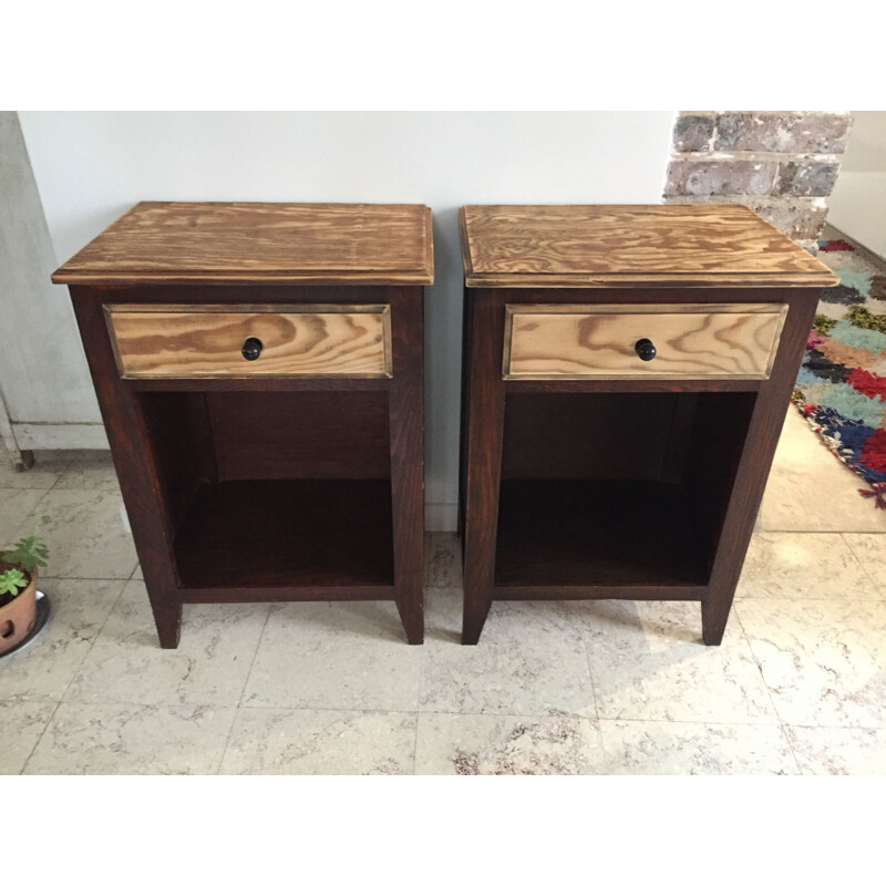 Vintage bedside cabinet with compass feet