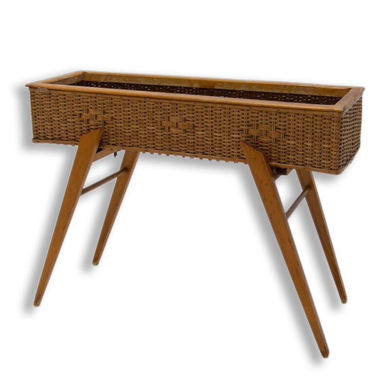 Vintage wicker and beech stand, Central Europe 1960