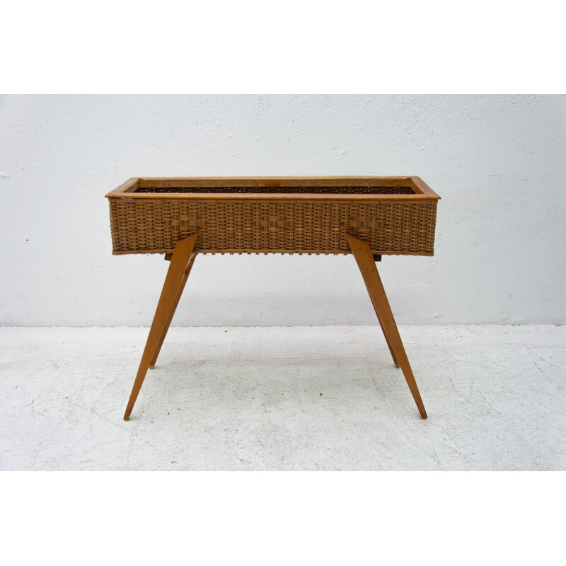 Vintage wicker and beech stand, Central Europe 1960