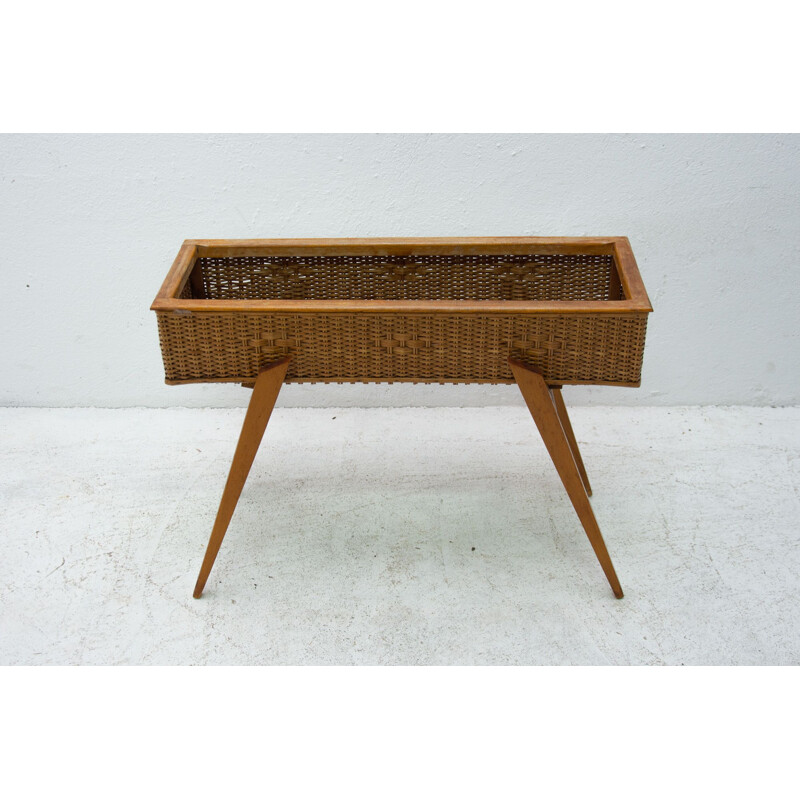 Vintage wicker and beech stand, Central Europe 1960