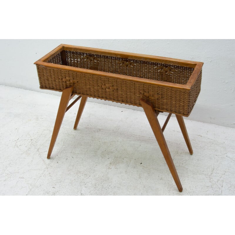 Vintage wicker and beech stand, Central Europe 1960