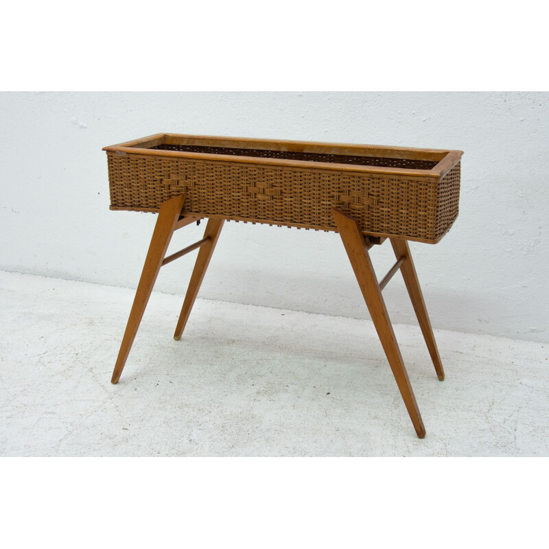 Vintage wicker and beech stand, Central Europe 1960