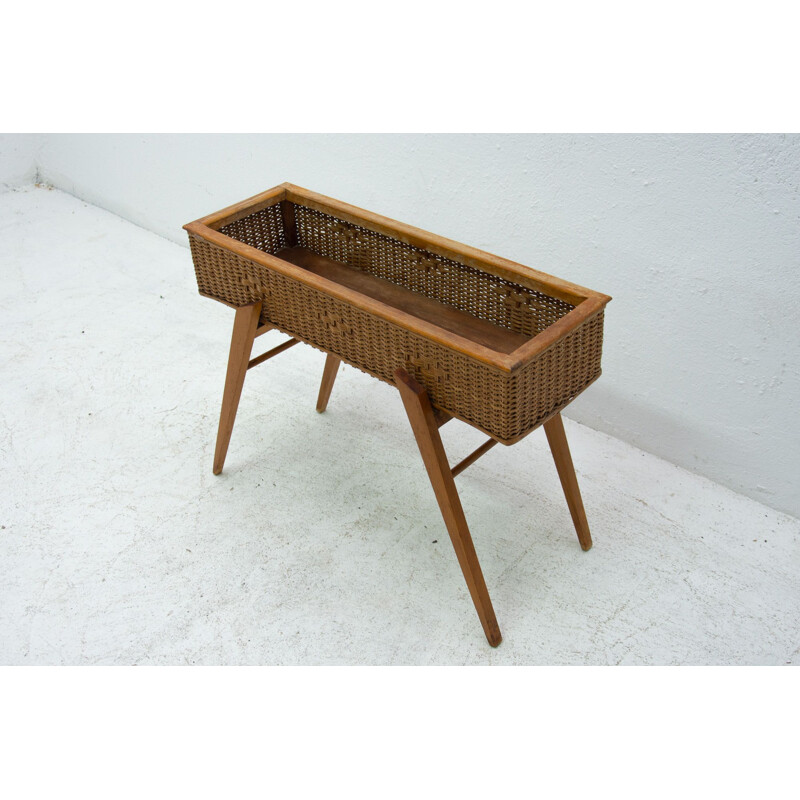 Vintage wicker and beech stand, Central Europe 1960