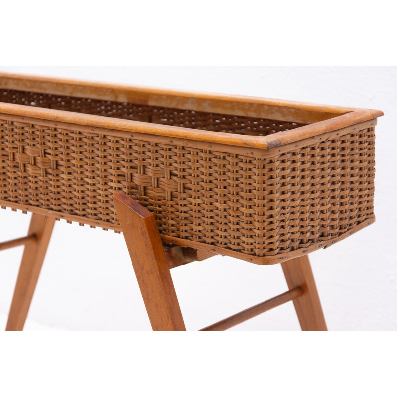 Vintage wicker and beech stand, Central Europe 1960