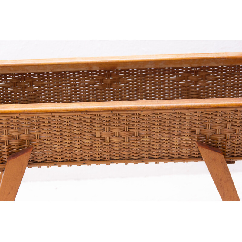 Vintage wicker and beech stand, Central Europe 1960