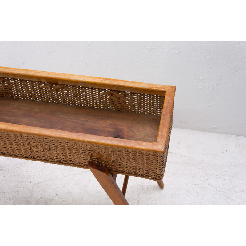 Vintage wicker and beech stand, Central Europe 1960