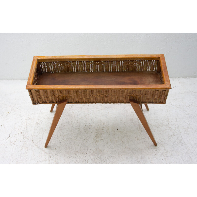 Vintage wicker and beech stand, Central Europe 1960