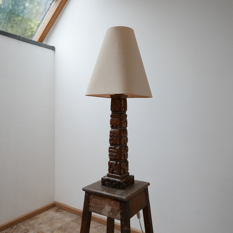 Vintage Wooden Totem Table Lamp by Temde 1960s