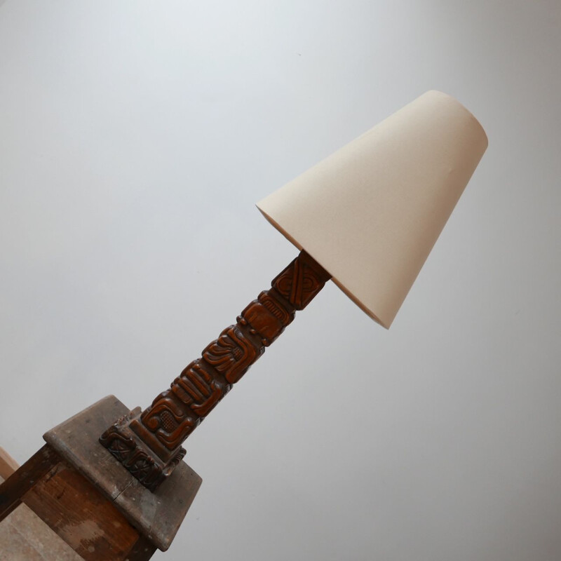 Vintage Wooden Totem Table Lamp by Temde 1960s