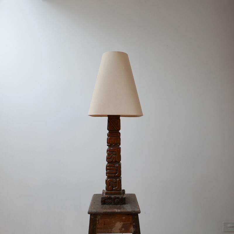 Vintage Wooden Totem Table Lamp by Temde 1960s