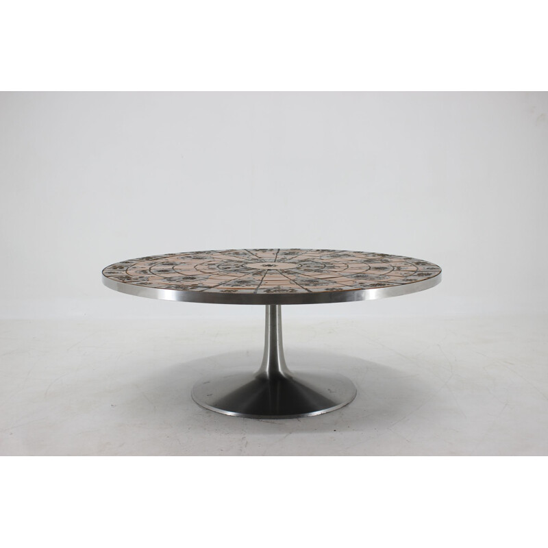 Vintage Round Tile-Top Coffee Table by Lilly Just Lichtenberg for Poul Cadovius 1960s