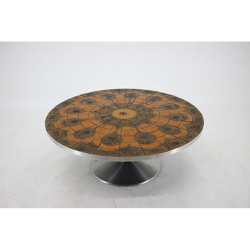 Vintage Round Tile-Top Coffee Table by Lilly Just Lichtenberg for Poul Cadovius 1960s