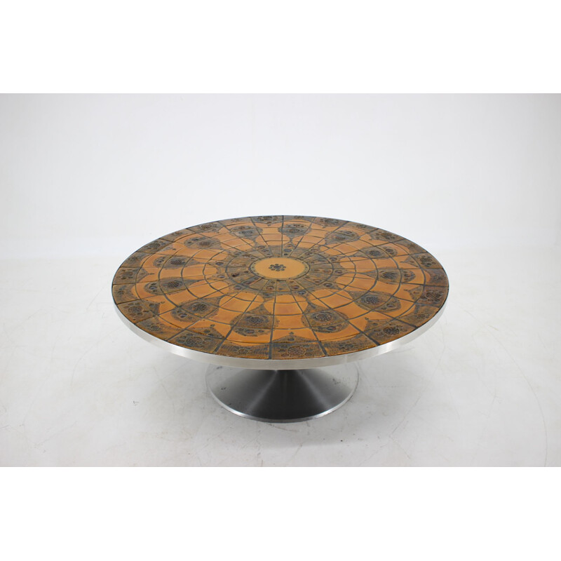 Vintage Round Tile-Top Coffee Table by Lilly Just Lichtenberg for Poul Cadovius 1960s