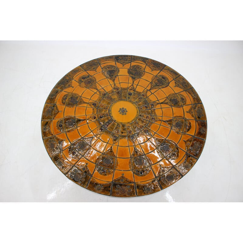Vintage Round Tile-Top Coffee Table by Lilly Just Lichtenberg for Poul Cadovius 1960s