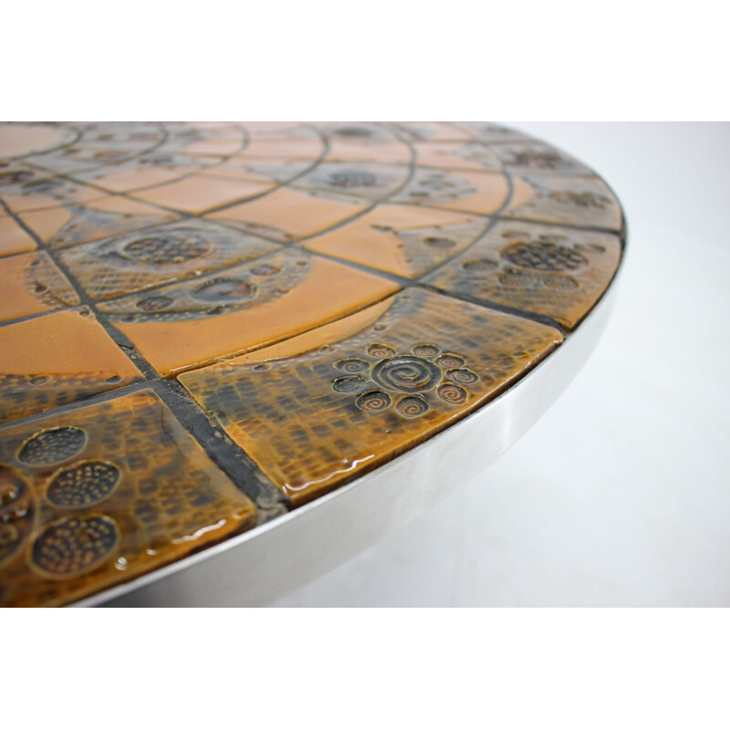 Vintage Round Tile-Top Coffee Table by Lilly Just Lichtenberg for Poul Cadovius 1960s