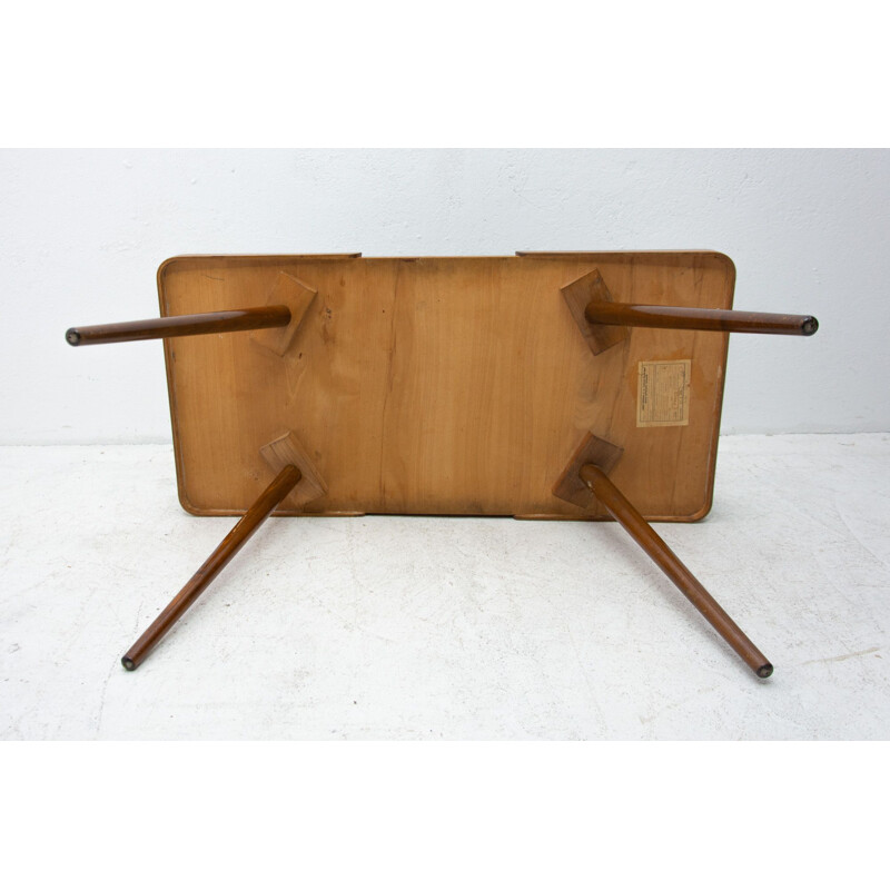 Vintage coffee table in opaque glass and beech wood by Interior Praha, Czechoslovakia 1960