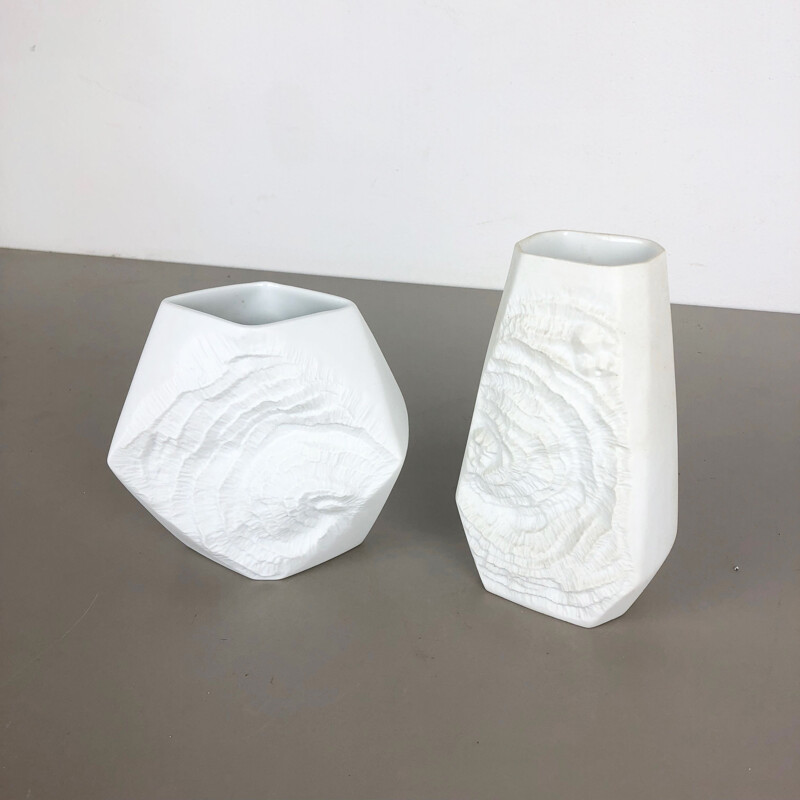 Paire de vases vintage en porcelaine original OP Art par AK Kaiser, Allemagne 1970