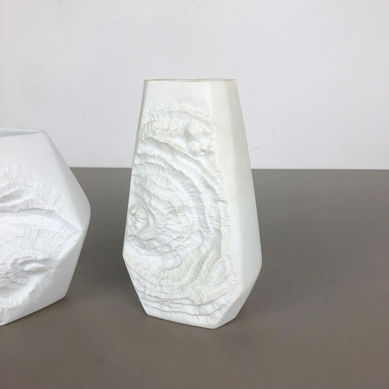 Pair of vintage porcelain vases original OP Art by AK Kaiser, Germany 1970