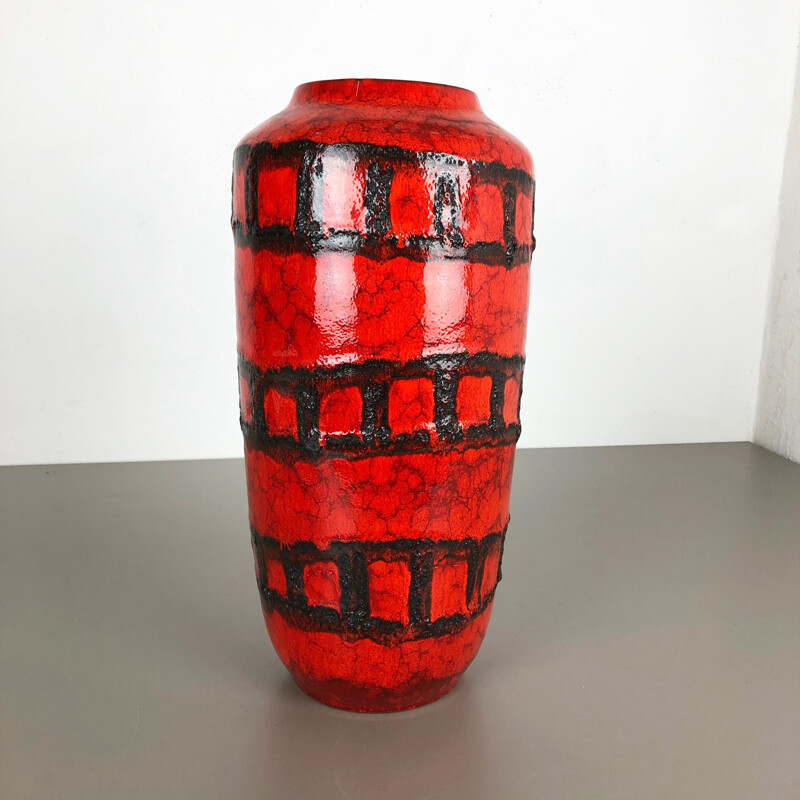 Large vintage Pottery Super Fat Lava Multi-Color Vase by Scheurich 1970s