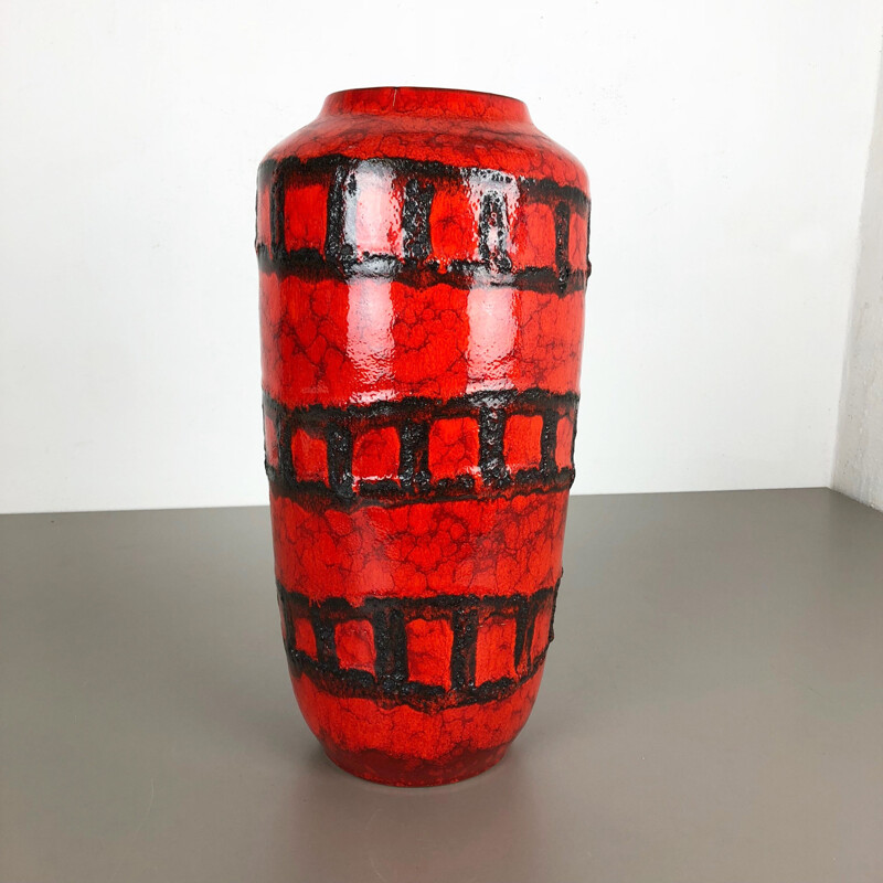 Vase vintage multicolore en céramique de grand format par Scheurich 1970