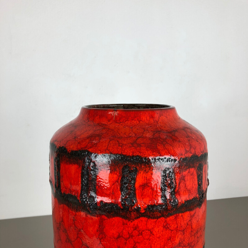 Vase vintage multicolore en céramique de grand format par Scheurich 1970