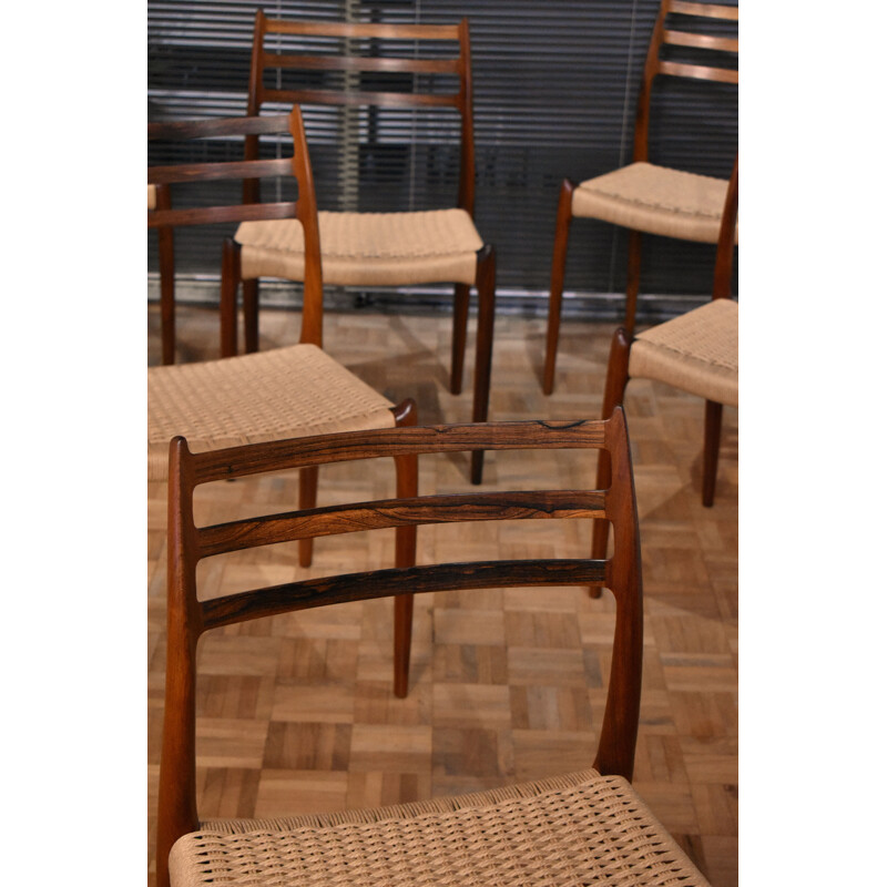 Set Of 6 vintage Niels Moller Moller Chairs With Woven Papercord Seats 1962s