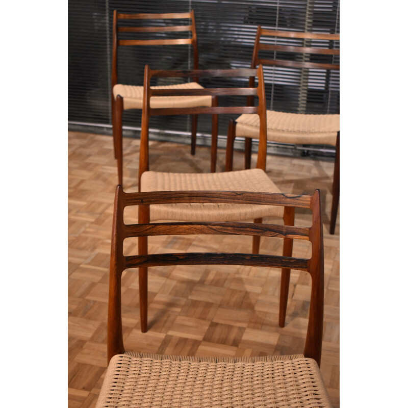 Set Of 6 vintage Niels Moller Moller Chairs With Woven Papercord Seats 1962s