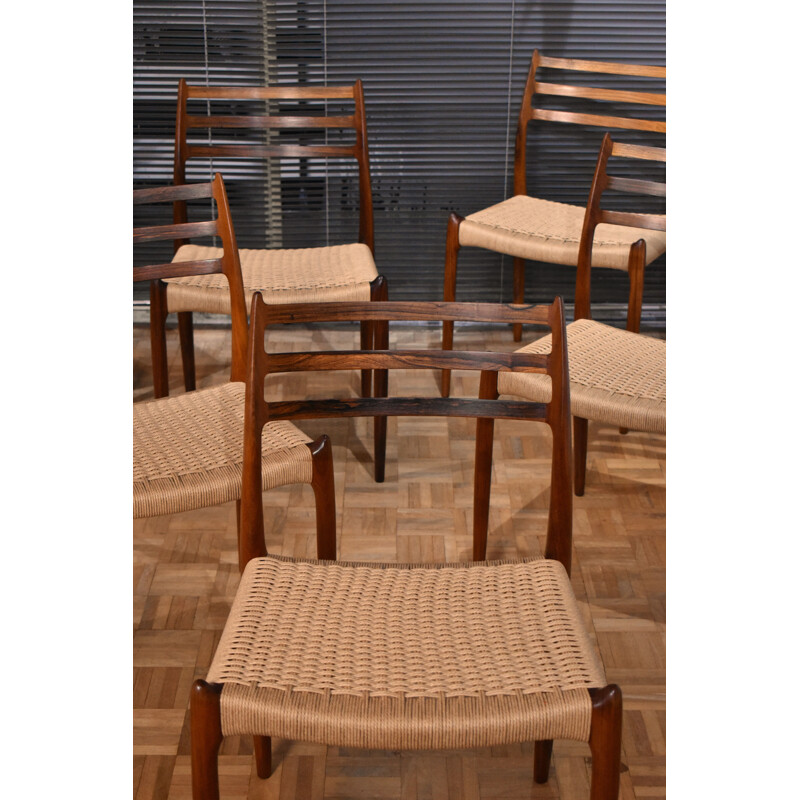 Set Of 6 vintage Niels Moller Moller Chairs With Woven Papercord Seats 1962s