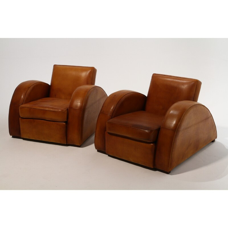 Paire de fauteuils en cuir, Michel DUFET - 1950