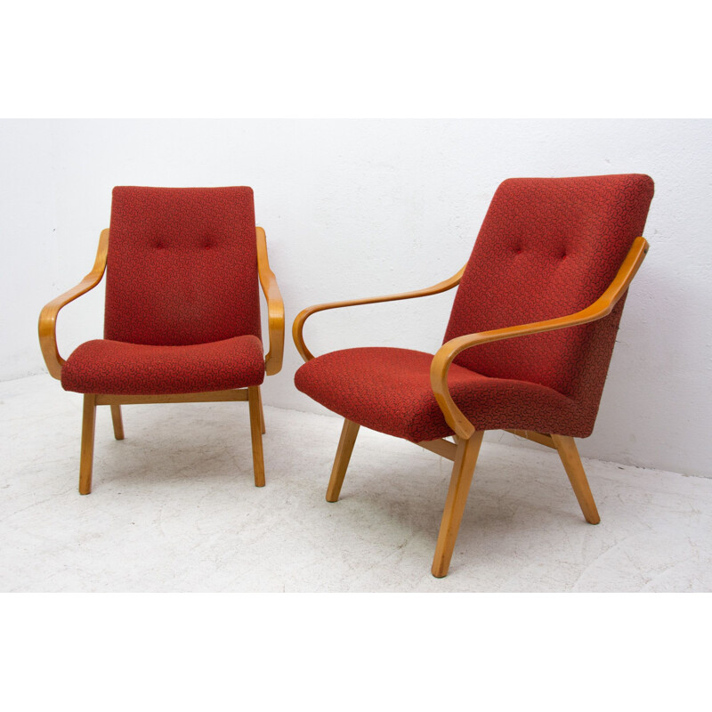 Pareja de sillones vintage de madera curvada de Jaroslav Šmídek, Checoslovaquia 1960