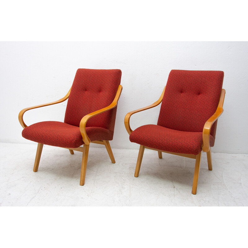 Pareja de sillones vintage de madera curvada de Jaroslav Šmídek, Checoslovaquia 1960