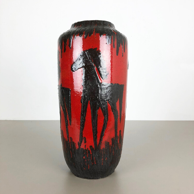 Vintage Vase mit buntem Pferd aus Keramik für Scheurich, Deutschland 1970