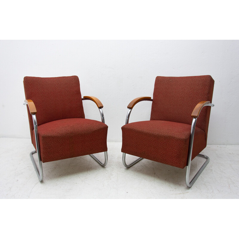 Pair of vintage Bauhaus tubular steel armchairs by Mücke & Melder 1950s