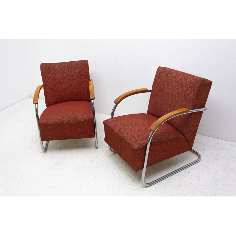 Pair of vintage Bauhaus tubular steel armchairs by Mücke & Melder 1950s