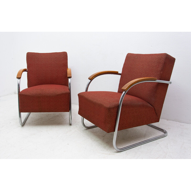 Paar Vintage Bauhaus Stahlrohr-Sessel von Mücke