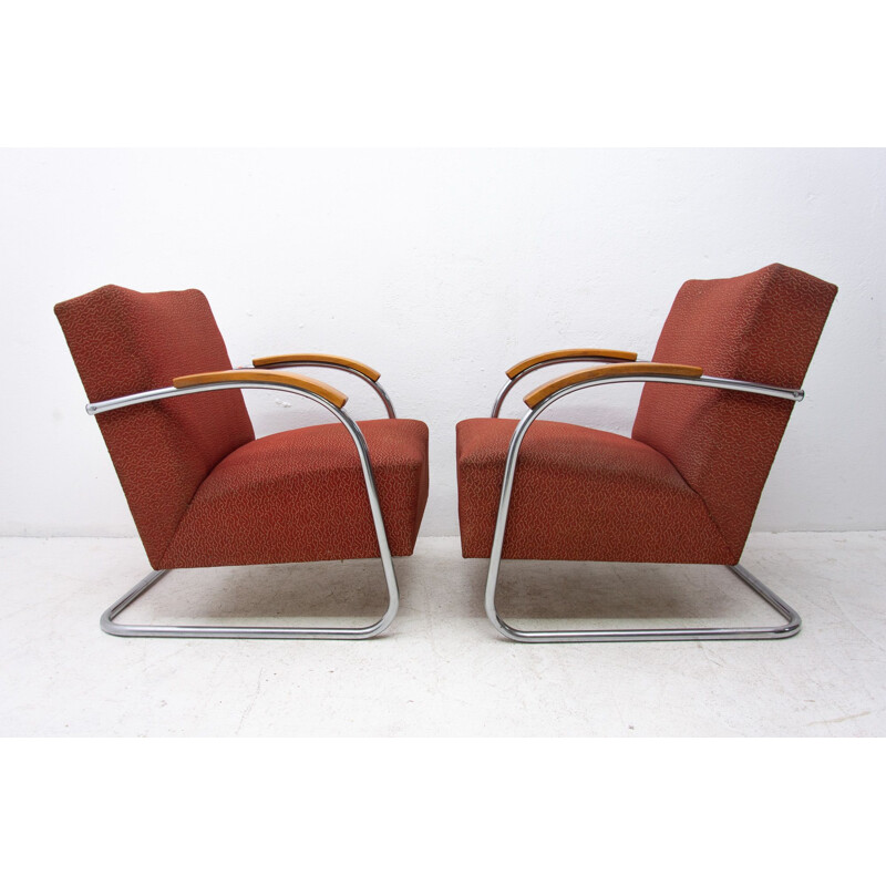 Pair of vintage Bauhaus tubular steel armchairs by Mücke & Melder 1950s