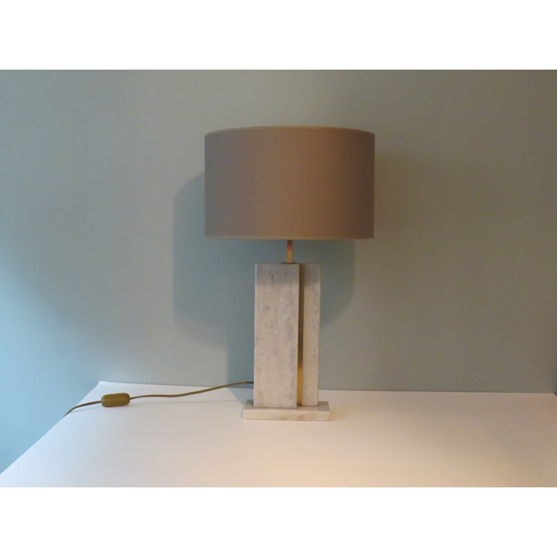 Lampe de table vintage en marbre et laiton 1970