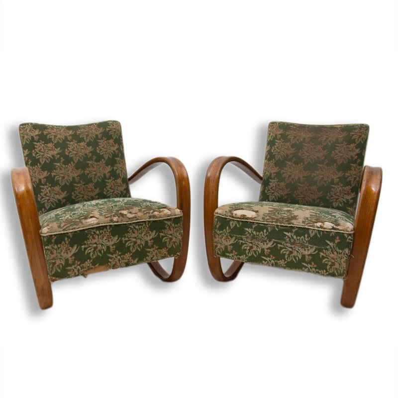 Paire de fauteuils lounge vintage en bois courbé Tchécoslovaquie 1930