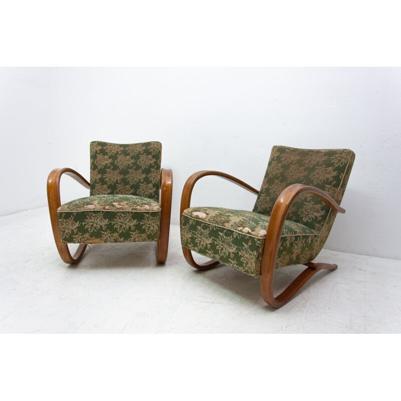 Paire de fauteuils lounge vintage en bois courbé Tchécoslovaquie 1930